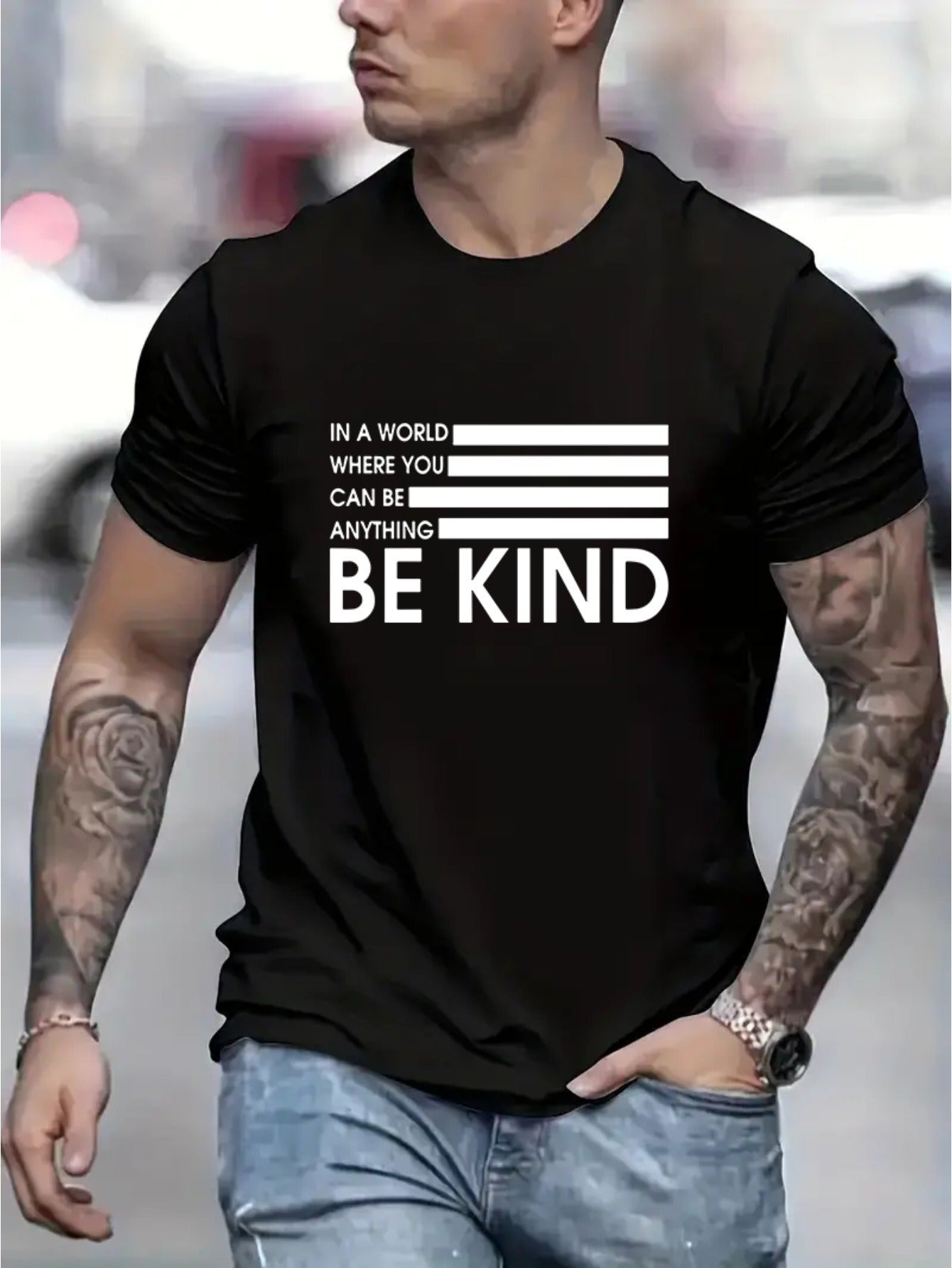 BE KING Pattern Men's Short Sleeve T-shirt, Comfortable Stretch Summer Fashion T-shirt, Casual Daily Style Fashion Clothing