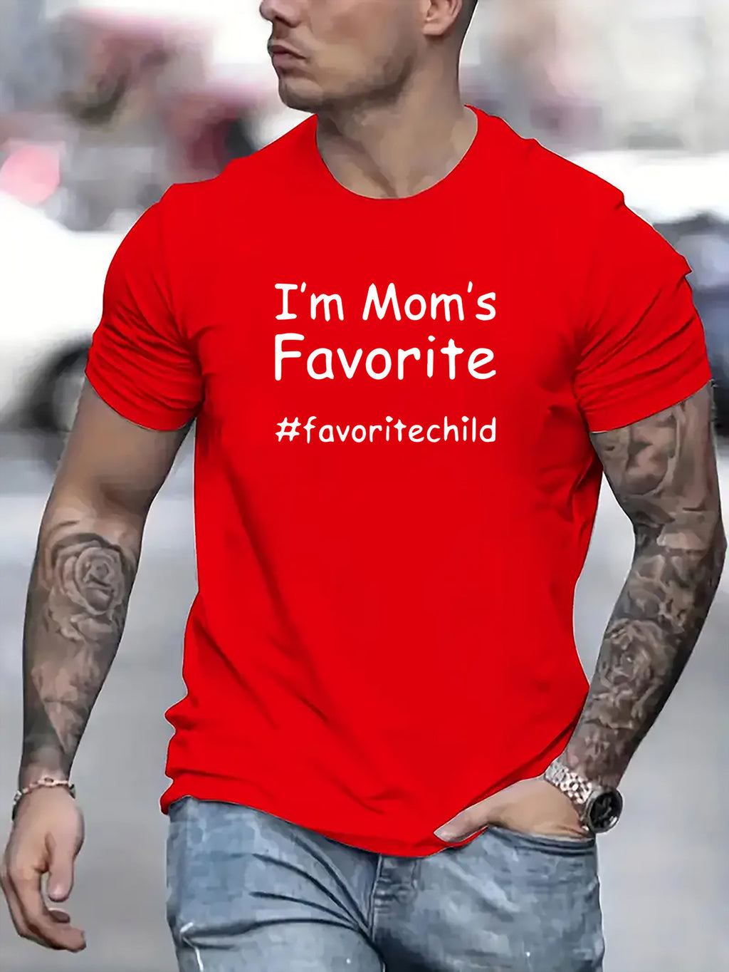 I Am My Mom's Favorite Children's Letter Printed Casual Round Neck Men's Short Sleeved Shirt, Quick Drying Comfortable Casual Summer T-shirt, Suitable For Daily Wear, Exercise And Vacation Destination