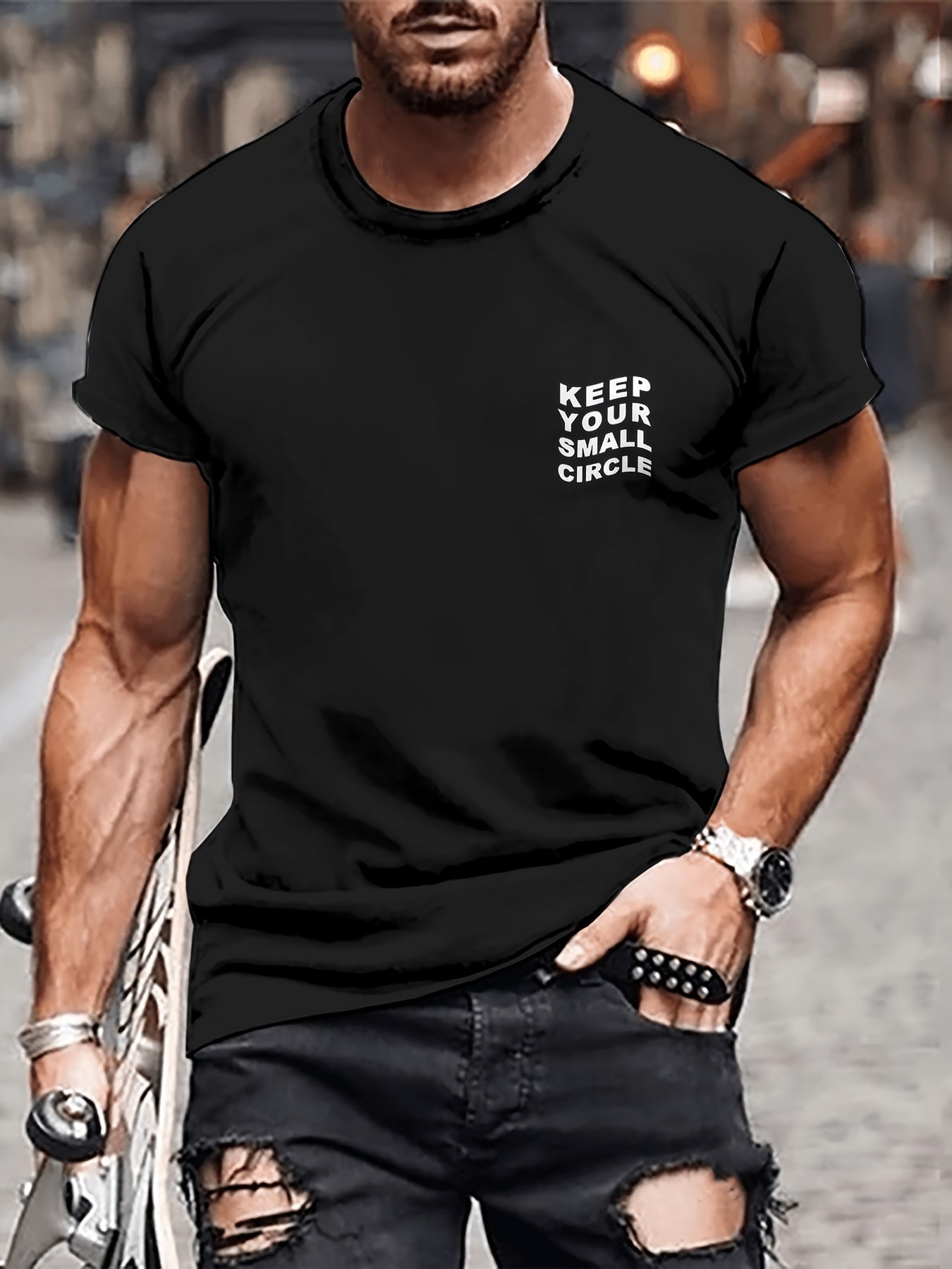 Men's Summer Casual T-shirt - Breathable Polyester Fiber, Round Neck, Short Sleeve, Unique Letter Printing Design, Machine Washable