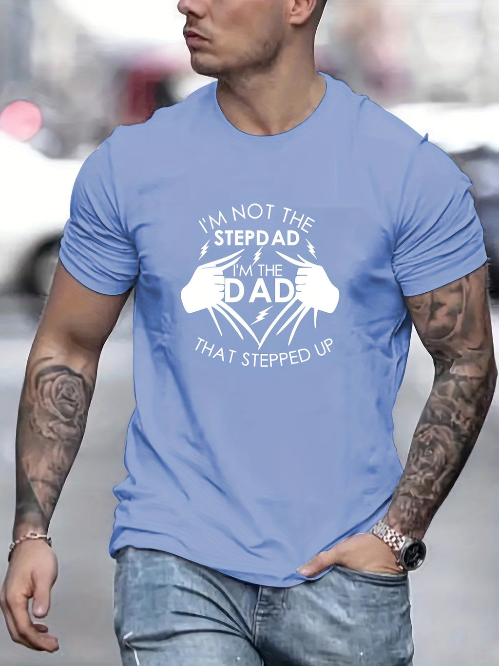 Stand Up Dad Stepfather T-shirt, Men's T-shirt, Summer, Spring, Autumn Casual Short Sleeved T-shirt, Top As Gifts