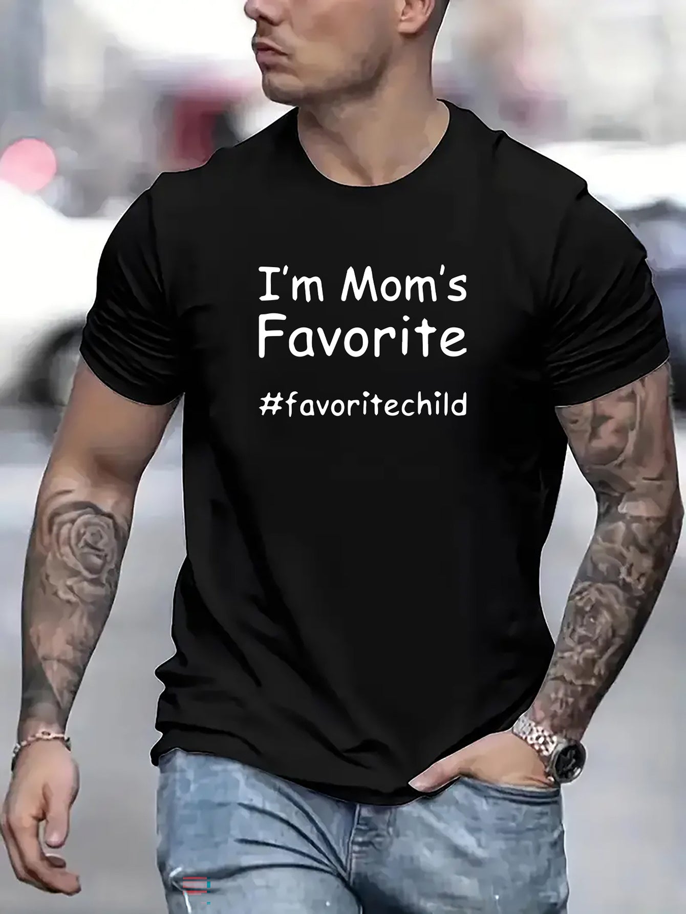 I Am My Mom's Favorite Children's Letter Printed Casual Round Neck Men's Short Sleeved Shirt, Quick Drying Comfortable Casual Summer T-shirt, Suitable For Daily Wear, Exercise And Vacation Destination