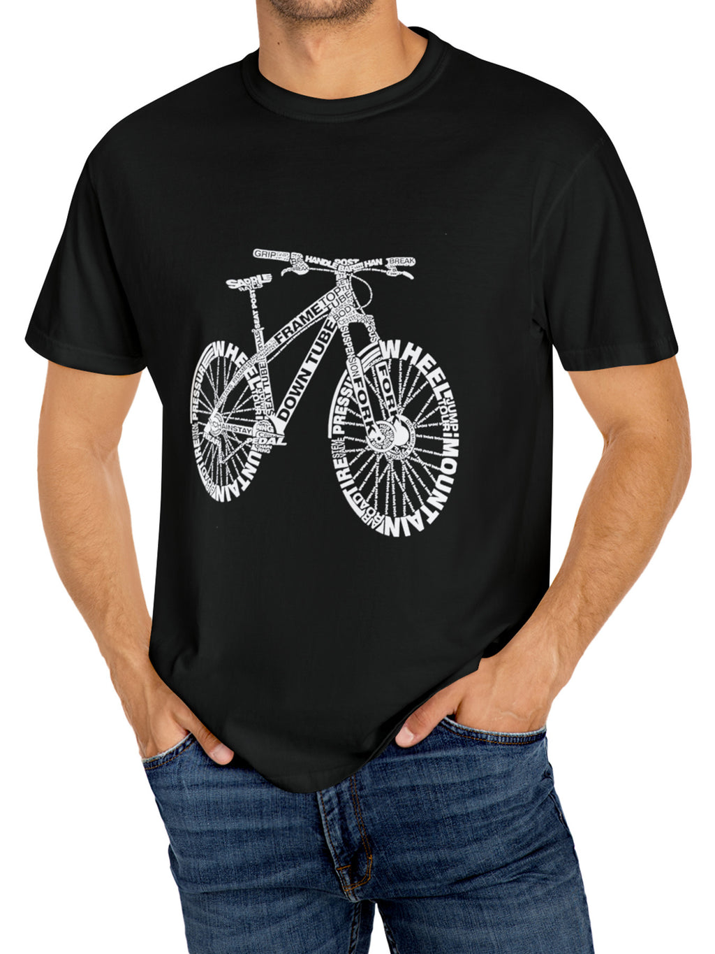 Bicycle Printed Comfortable T-shirt, Summer Men's Casual Street Style Elastic Round Neck T-shirt