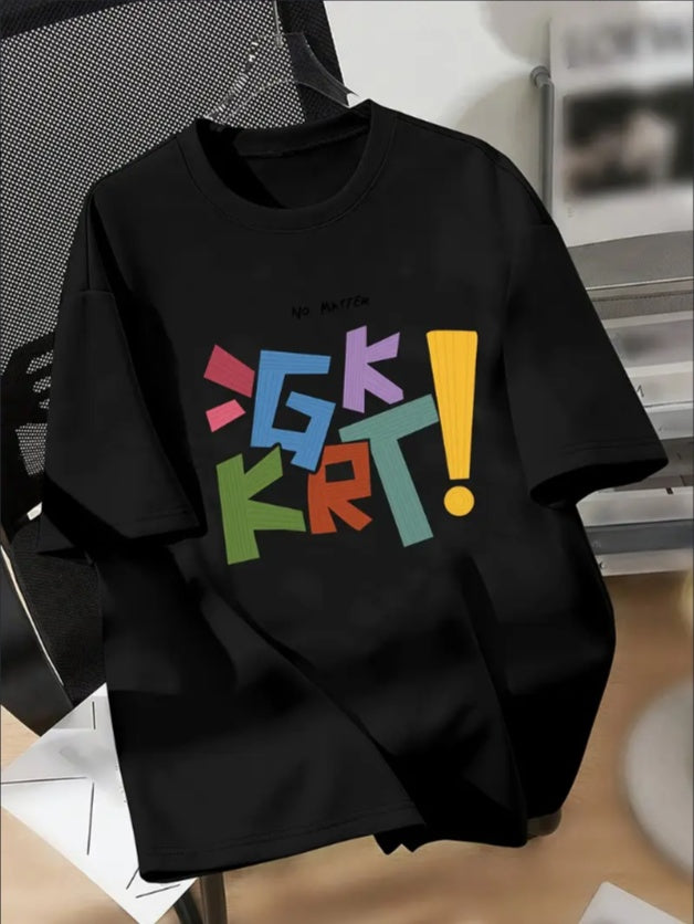 KUQIQIBOY Teen Boys' Casual Short Sleeve T-shirt, Colorful Letter Print Crew Neck Tees, Cool Comfortable Lightweight Tops For Spring And Summer