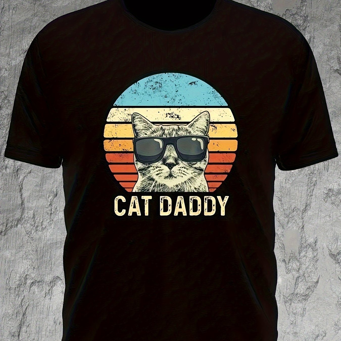 Extra Large Men's Summer Casual Pattern T-shirt, Cat Dad Printed Round Neck Oversized T-shirt, Fashionable Men's Clothing