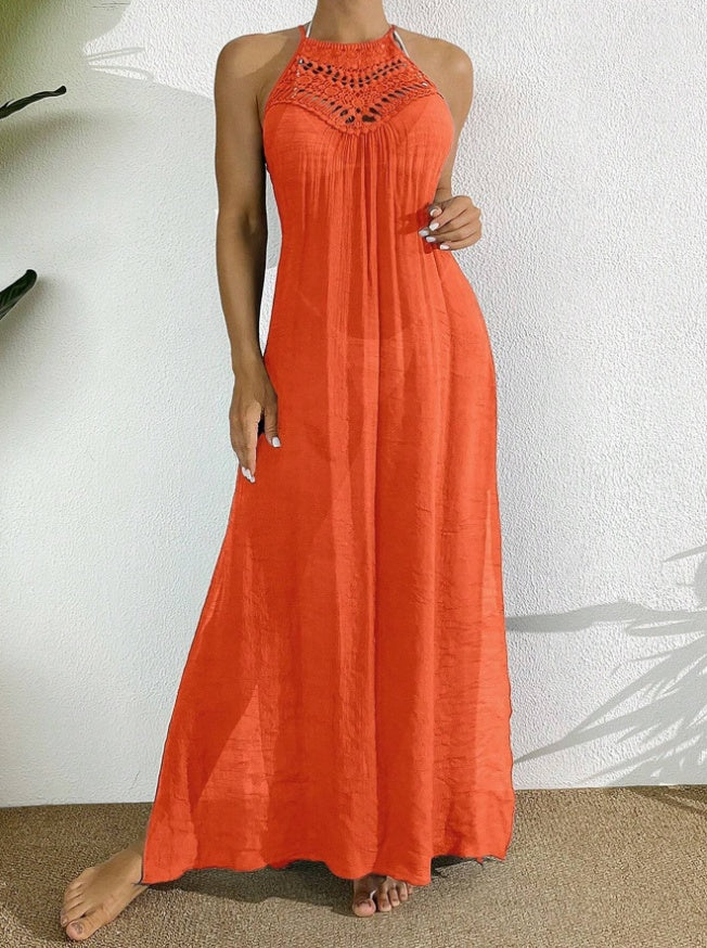 Swim Women Summer Holiday Hollow Out Dress With Halter Neck