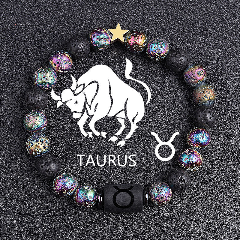 European And American Twelve Constellation Natural Stone Beaded Bracelet