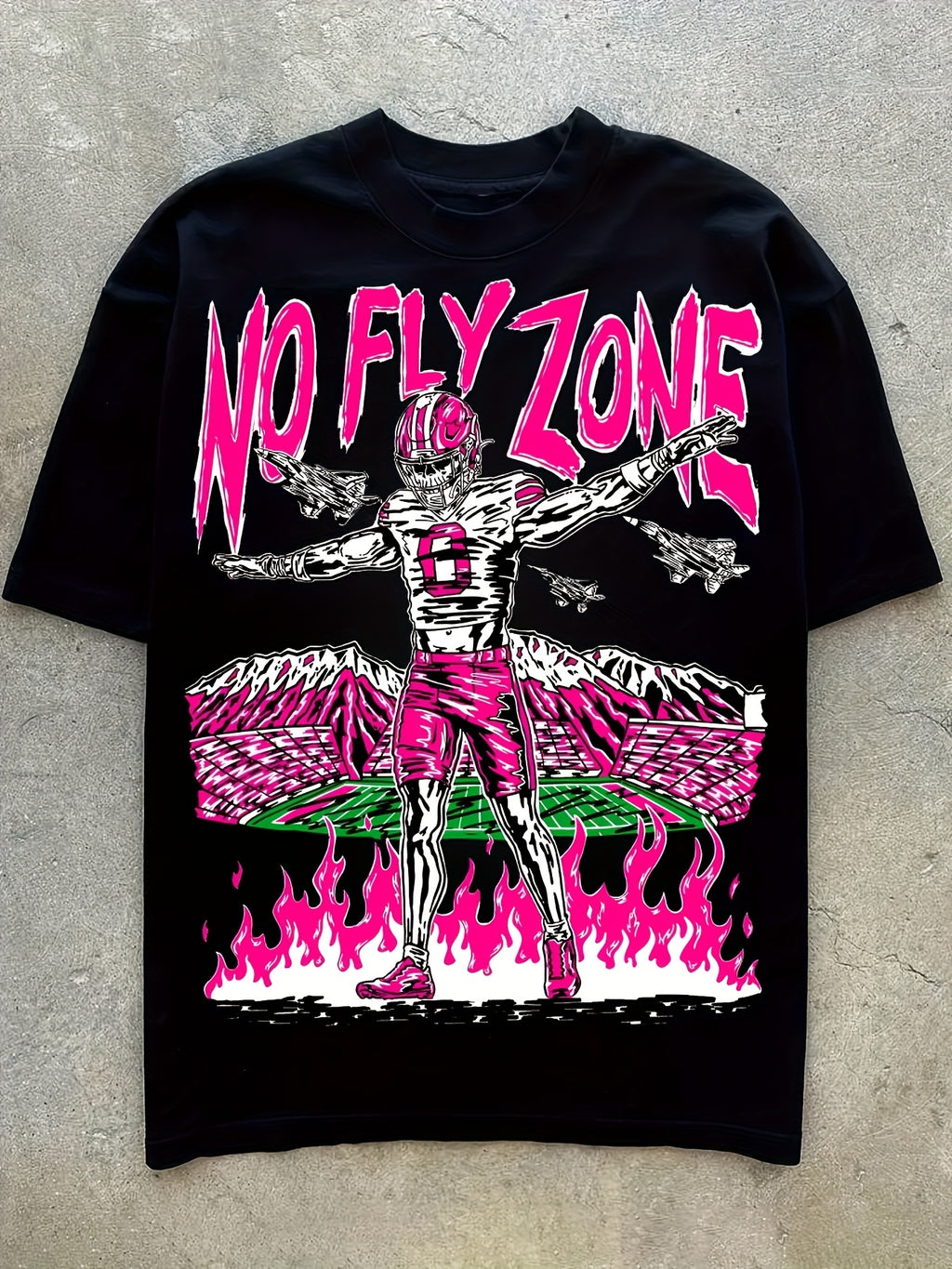 NO FLY ZONE Pattern Printed Men's Creative Top, Casual Short Sleeve Round Neck T-shirt, Summer Outdoor Men's Wear