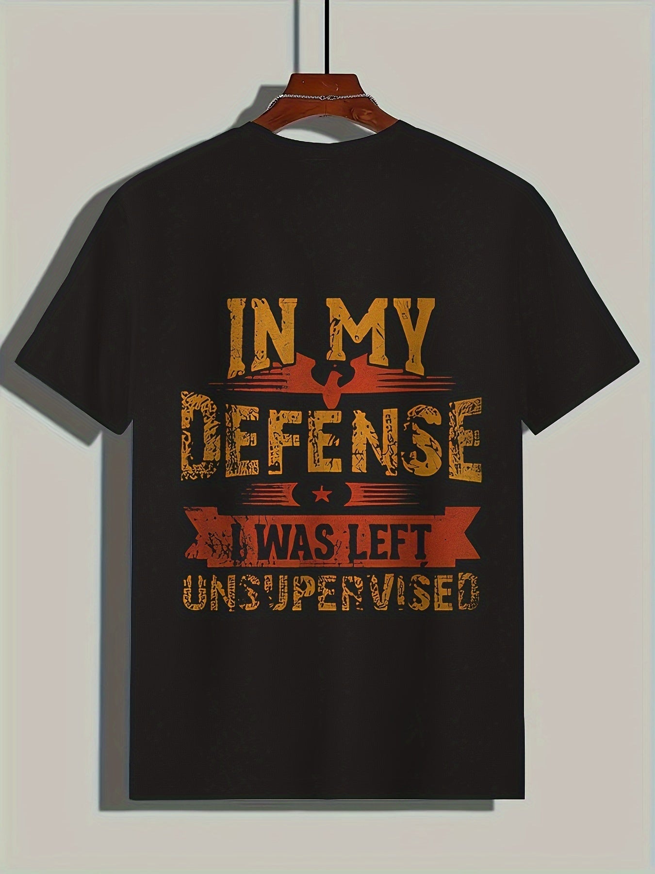 Men's IN MY DEFENSE I WAS UNSUPERVISED Graphic Printed T-shirt, Short Sleeved Round Neck T-shirt, Summer Outdoor Men's Clothing