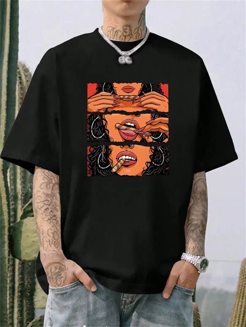 Men's Creative Top, Casual Short Sleeved Round Neck T-shirt, Summer Outdoor Casual Suit