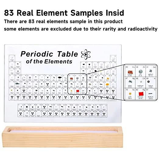 Acrylic Periodic Table of Elements - 83 Real Element Samples Science Gift for Students