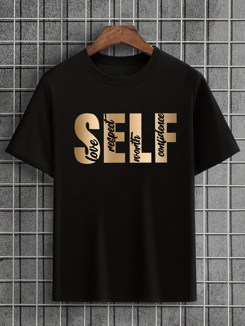 SELF Print, Men's Flat Design Round Neck Activity T-shirt, Summer Casual And Comfortable T-shirt, Men's Top Suitable For Daily Gym Exercise And Running