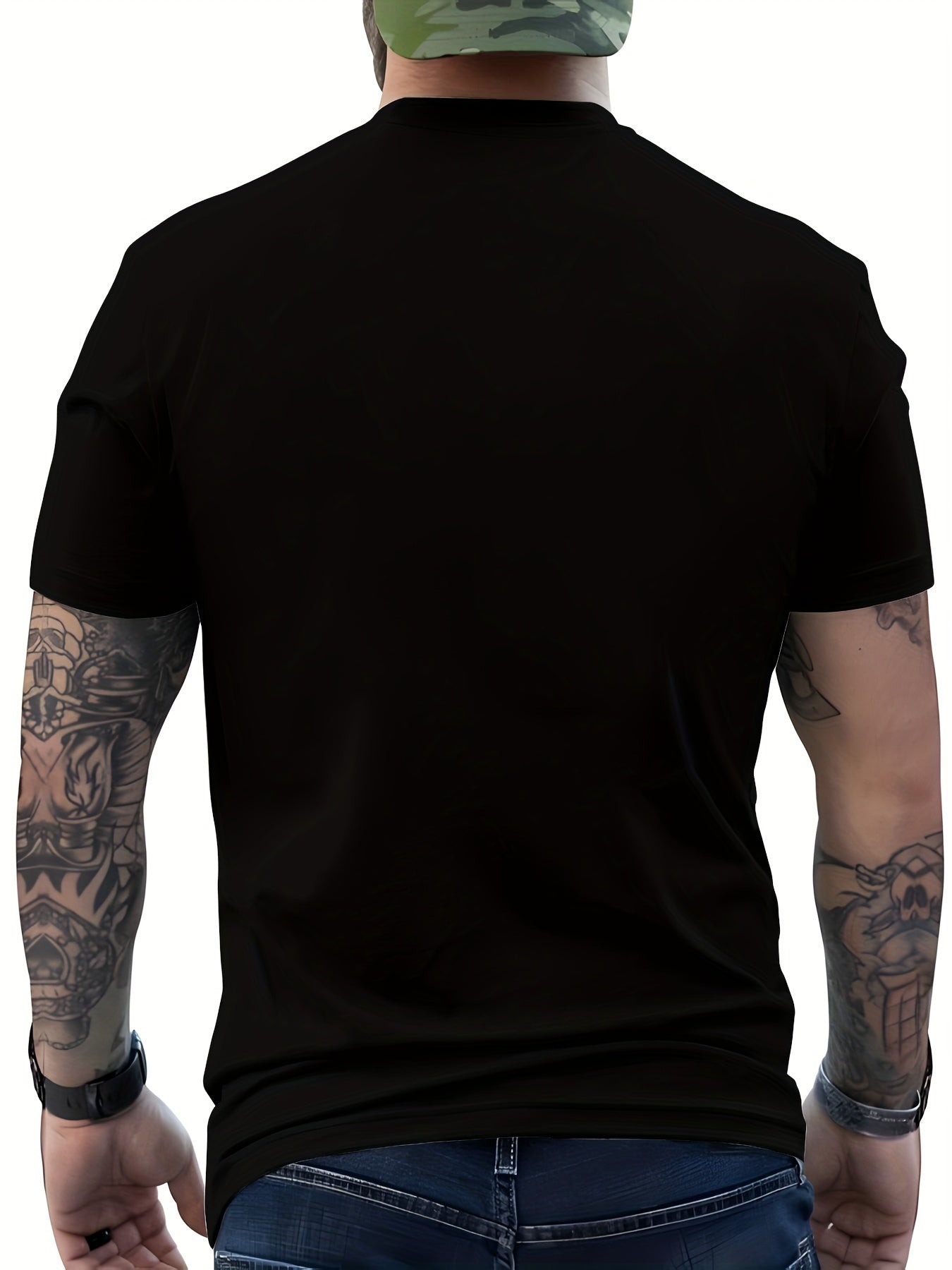 Men's Skull Pattern Printed T-shirt, Casual Short Sleeve Round Neck T-shirt, Men's Summer Outdoor Clothing