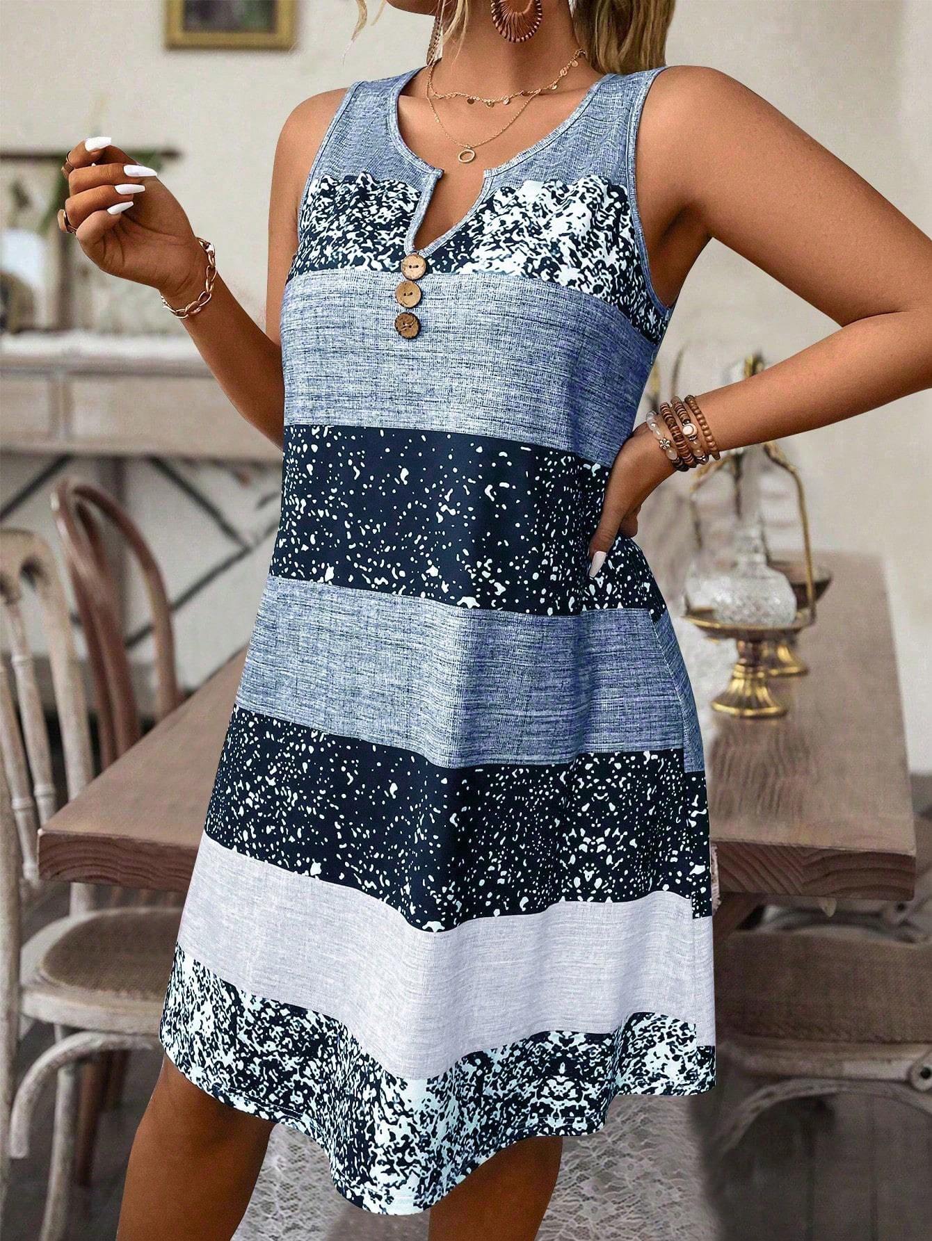 Plus-size Striped Tank Top Sleeveless Skirt Print