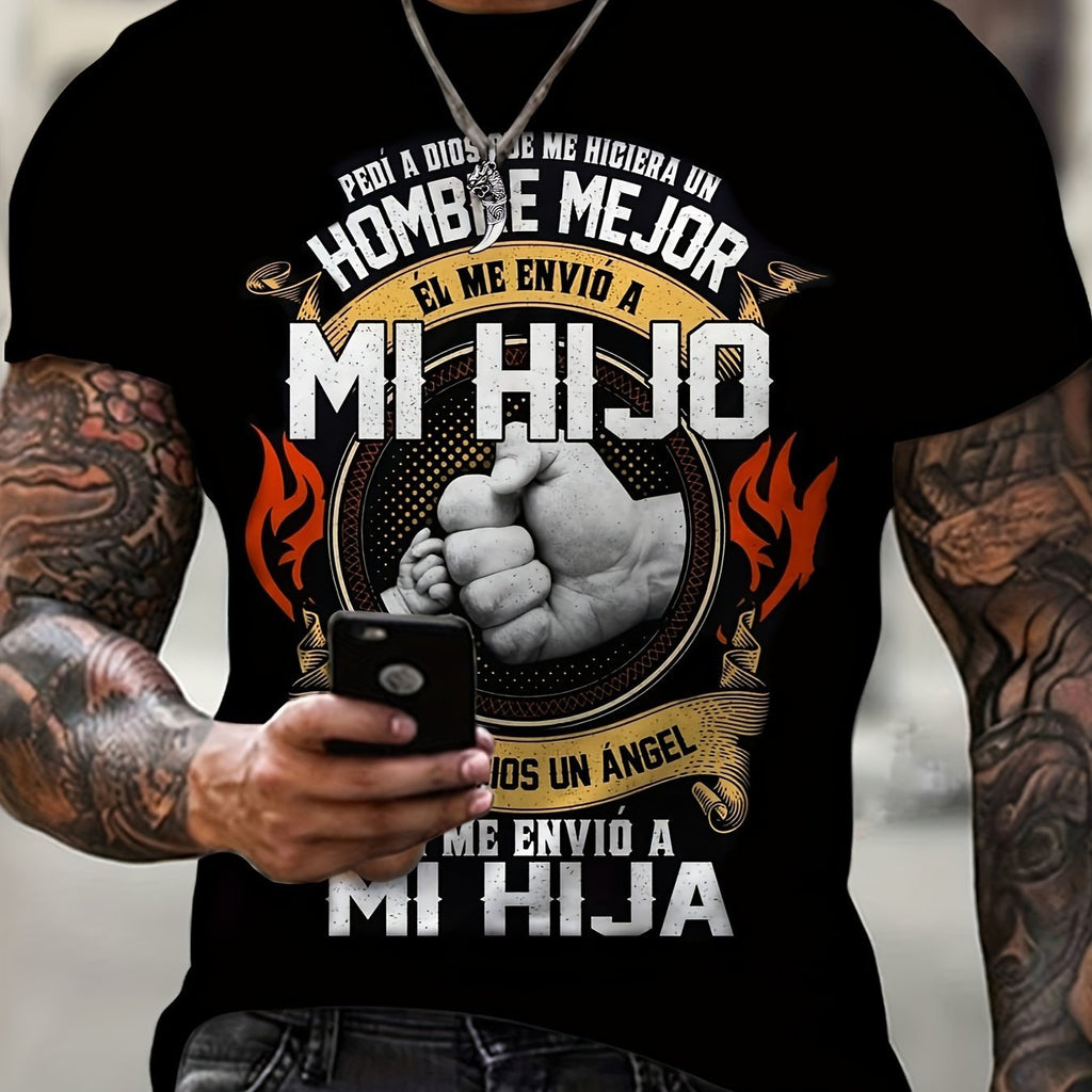 Large Men's Fist Jumping Graphic Printed T-shirt For Summer Outdoor, Fashionable Short Sleeved T-shirt, Father's Day