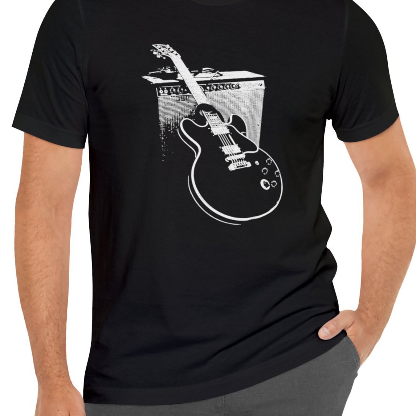 Fancy Guitar Printed Round Neck T-shirt Suitable For Summer, Men's Soft Short Sleeved Top, Fashionable And Comfortable T-shirt Suitable For Casual Wear
