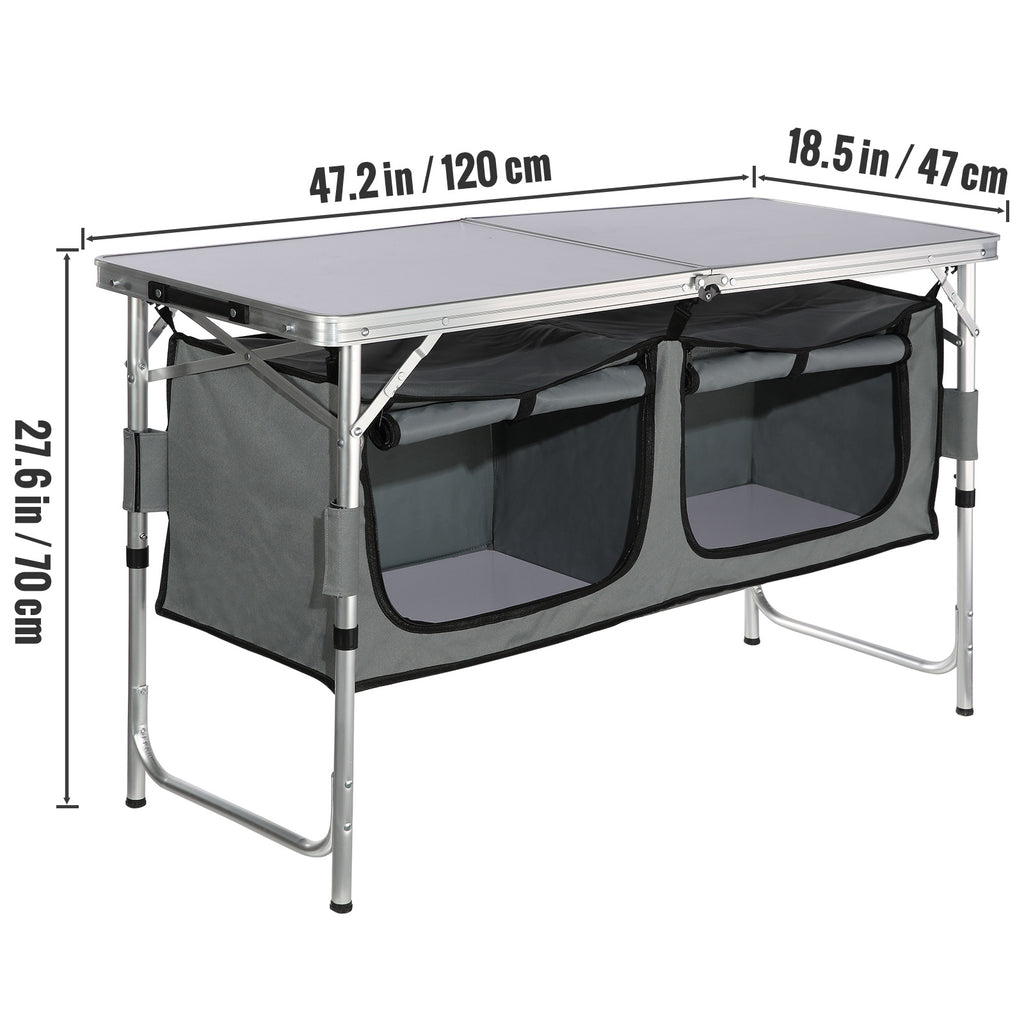 Folding Camping Kitchen Table - Adjustable Height MDF Table for Outdoor Picnics  BBQs