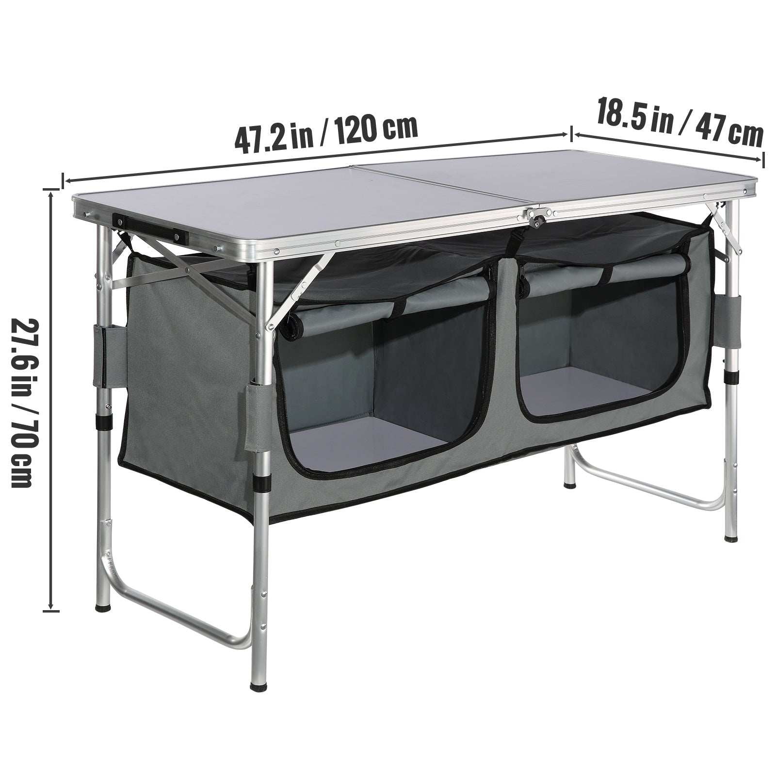 Folding Camping Kitchen Table - Adjustable Height MDF Table for Outdoor Picnics  BBQs