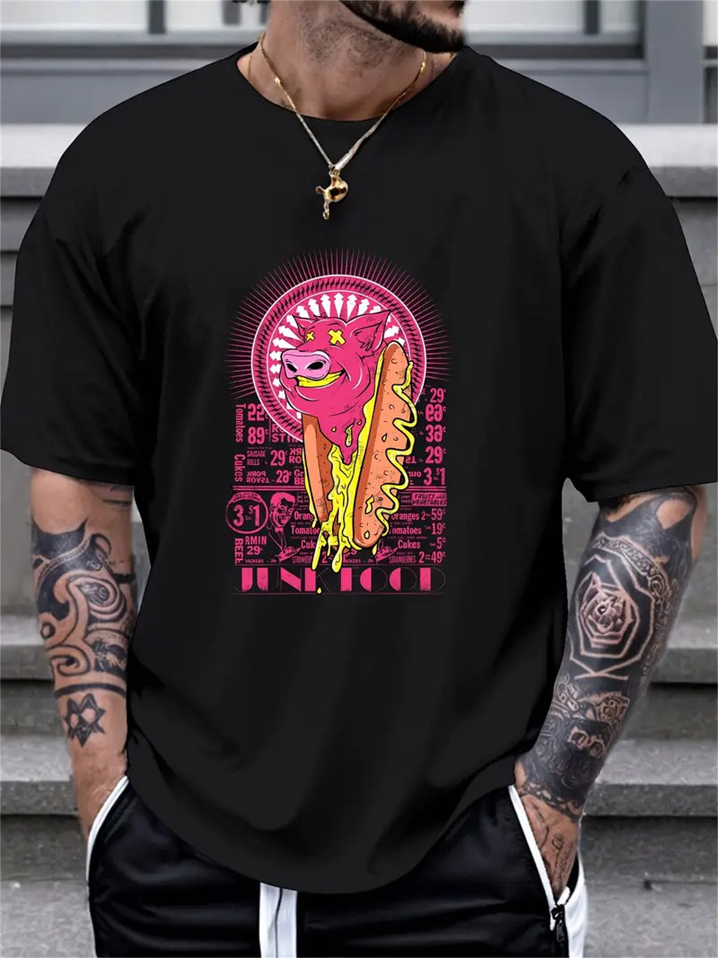 Extra Large Men's Letter Pattern Printed T-shirt - Soft Round Neck, Comfortable Fit, Slightly Elastic Knitted Fabric, Casual Summer T-shirt