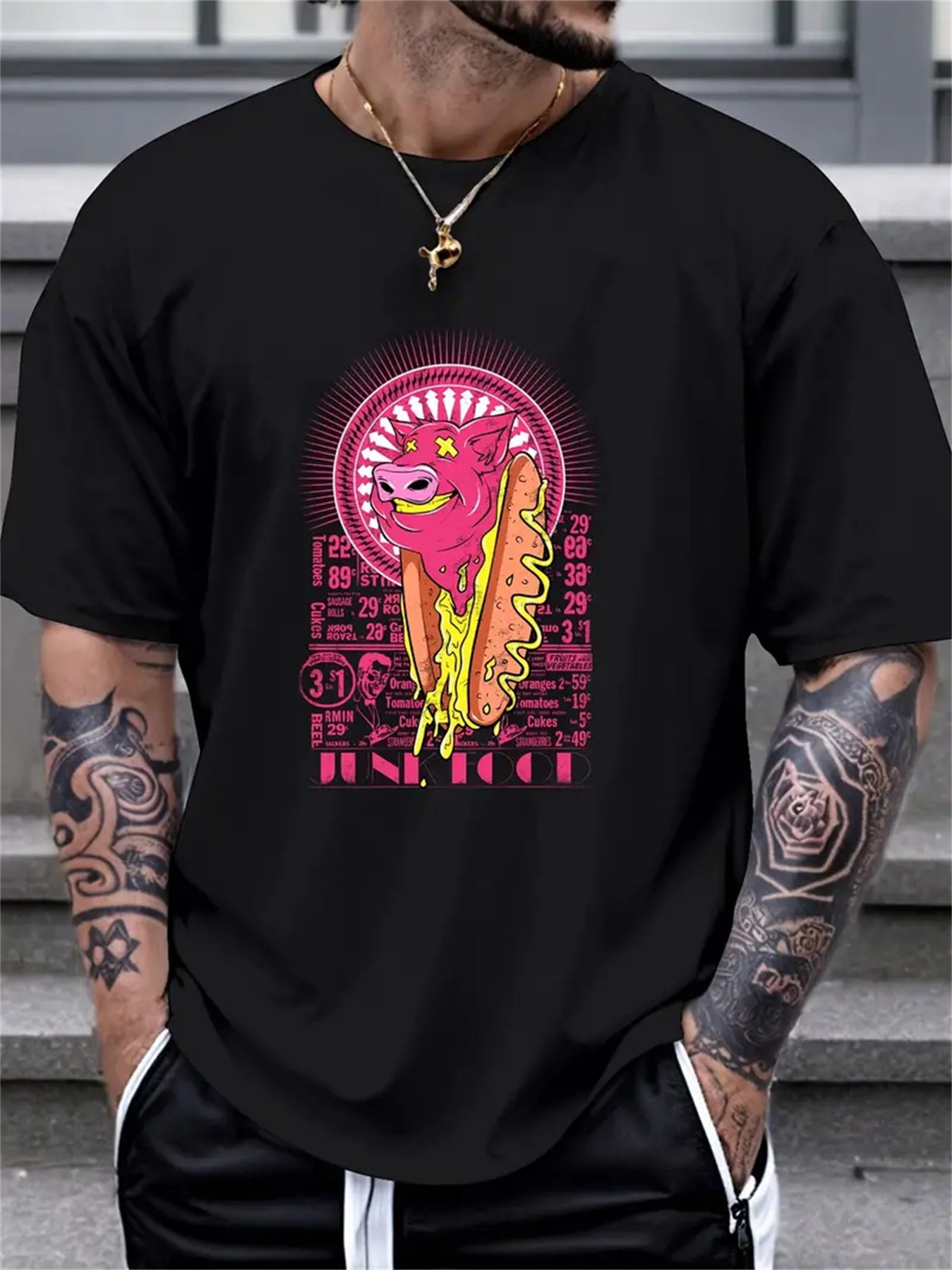 Extra Large Men's Letter Pattern Printed T-shirt - Soft Round Neck, Comfortable Fit, Slightly Elastic Knitted Fabric, Casual Summer T-shirt