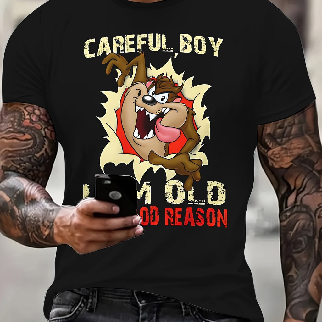 Men's Squirrel Printed T-shirt - Casual Round Neck, Short Sleeve, Summer Outdoor Shirt, Breathable Polyester Fiber