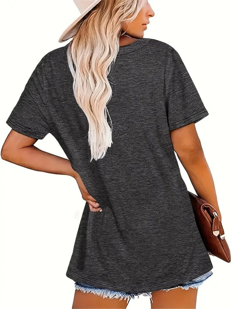 Dragonfly Minimalist Letter Pattern Printed Plus Size T-shirt, Casual Round Neck Summer Short Sleeved Women's Top