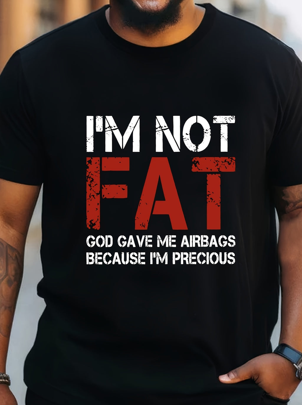 Large Men's T-shirt, I'm Not Fat Print, Summer Fashion Short Sleeve T-shirt, Suitable For Men, Tall And Tall