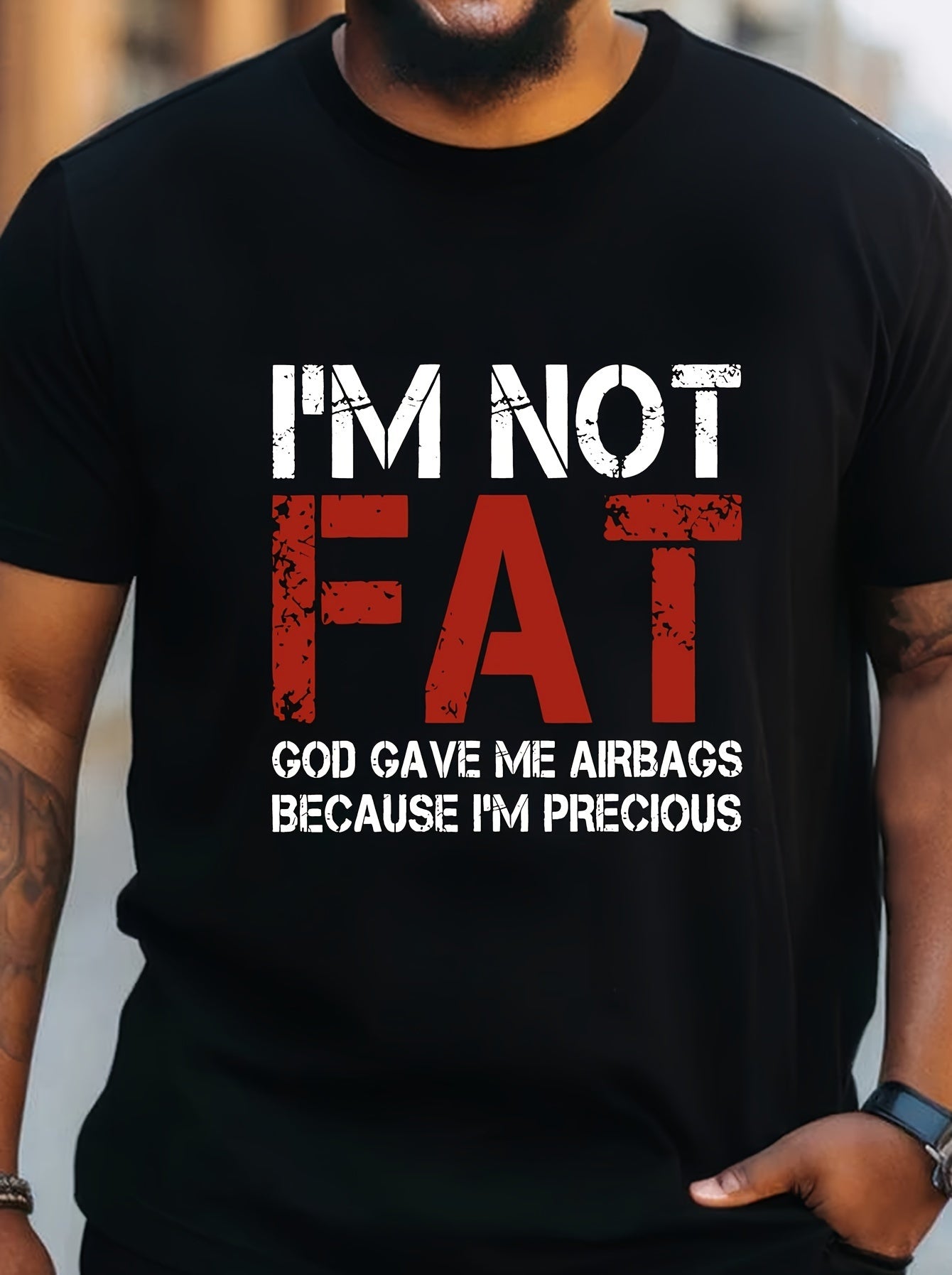 Large Men's T-shirt, I'm Not Fat Print, Summer Fashion Short Sleeve T-shirt, Suitable For Men, Tall And Tall