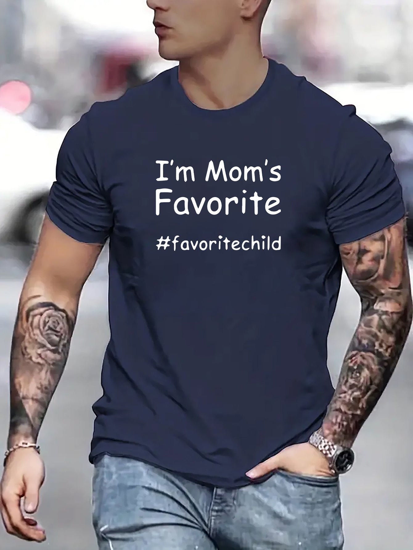 I Am My Mom's Favorite Children's Letter Printed Casual Round Neck Men's Short Sleeved Shirt, Quick Drying Comfortable Casual Summer T-shirt, Suitable For Daily Wear, Exercise And Vacation Destination