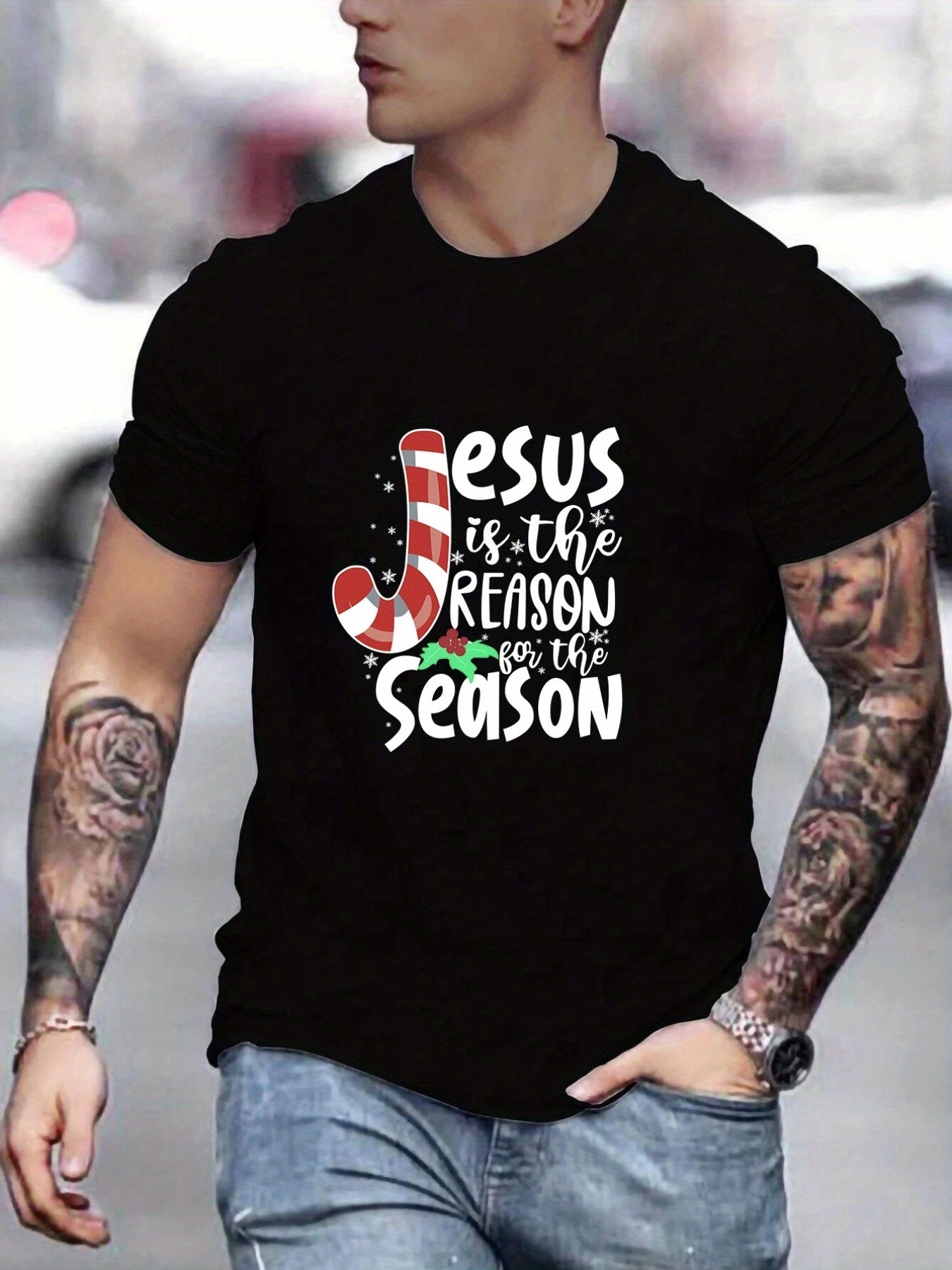 Fashionable Letter Printed Men's Summer T-shirt, Christmas Themed Men's Pattern T-shirt, Men's Gift