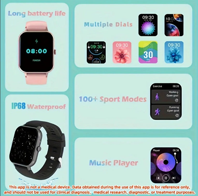 Smartwatch for Women and Men - Bluetooth Call Heart Rate Monitor Fitness Tracker Waterproof for iOS and Android