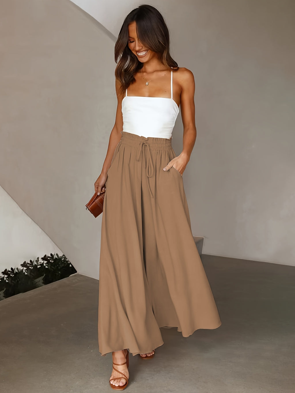 Ladies Plus Size Casual Pants Elastic Waist Wide-leg Pants
