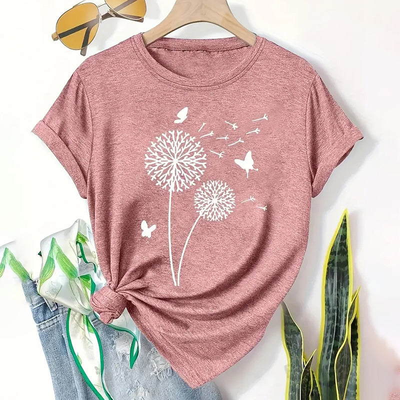 5 Pack Women's Round Neck Short Sleeve Tops - Floral Print Summer Casual Tee Set
