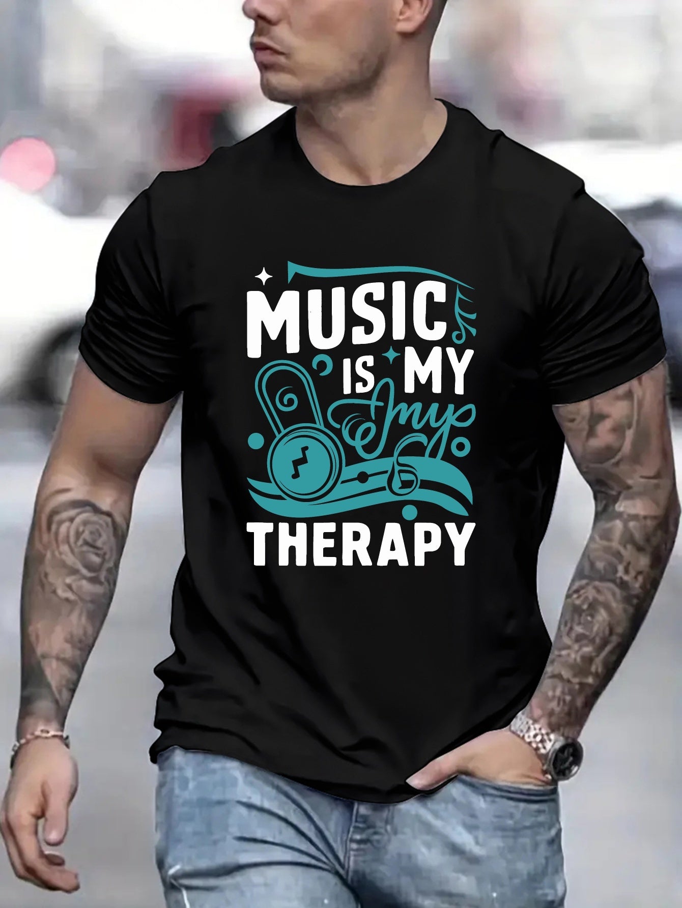 Music Is The Healing Of My Soul, Men's Round Neck Short Sleeved Shirts, Minimalist Style T-shirts That Are Fashionable And Fit Well, Men's Clothing Gifts For Spring And Summer Vacations And Leisure Va