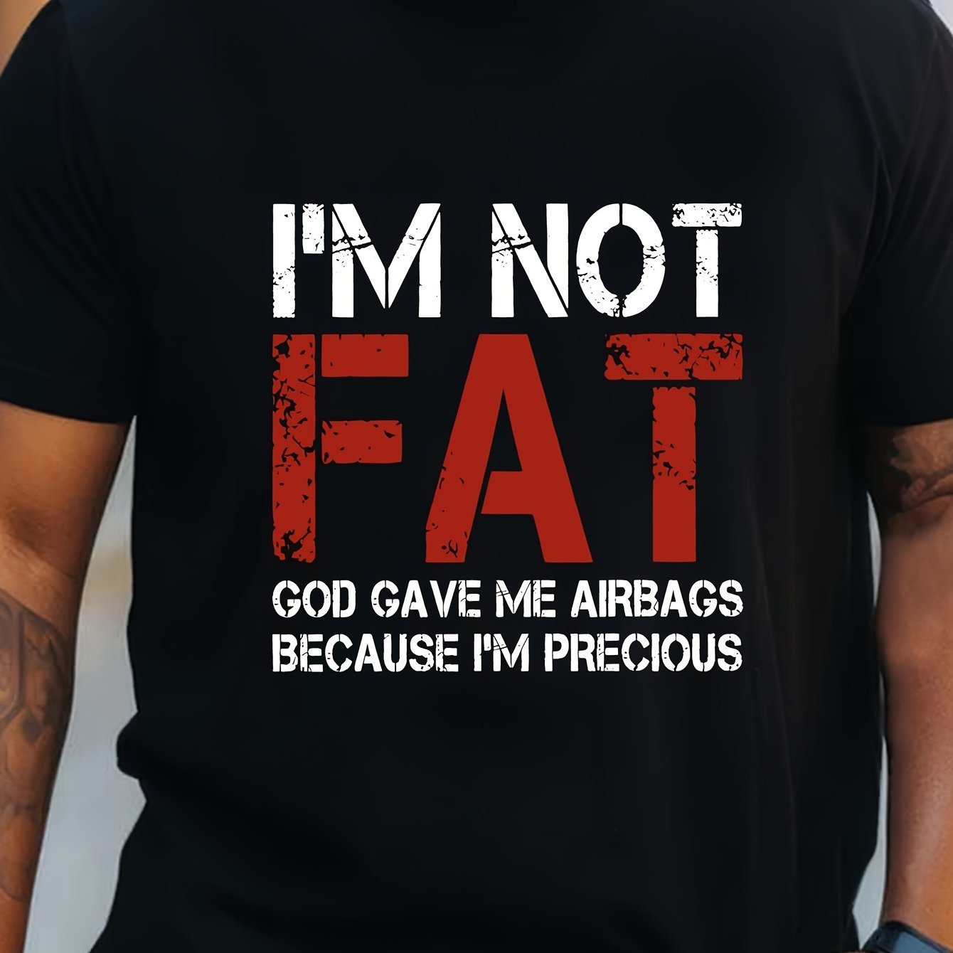 Large Men's T-shirt, I'm Not Fat Print, Summer Fashion Short Sleeve T-shirt, Suitable For Men, Tall And Tall