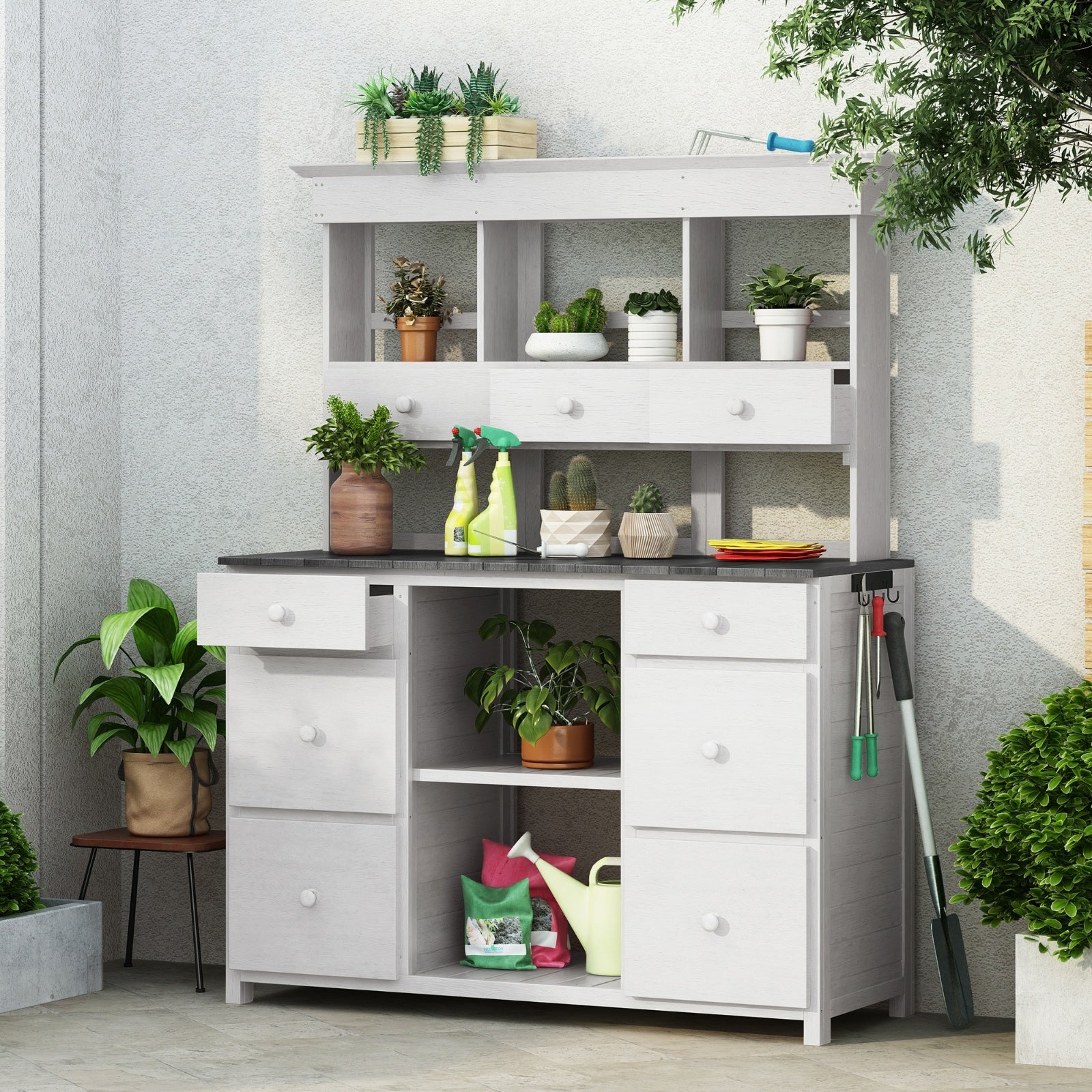 TOPMAX Garden Potting Bench Table - Rustic Design with Multiple Drawers