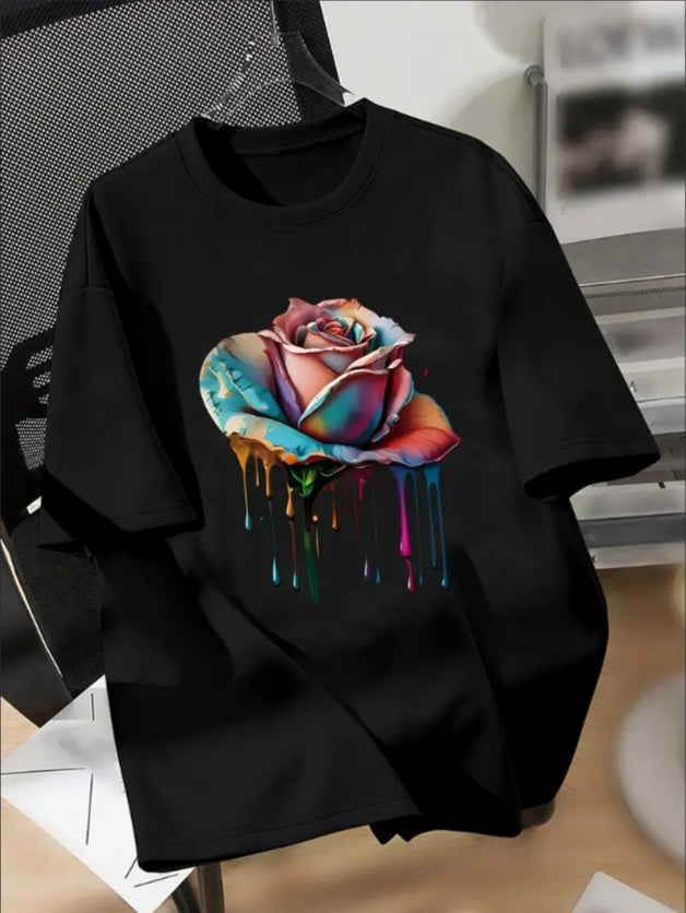 Colorful Rose Print Engaging Visuals, Casual Short Sleeve T-Shirts For Boys - Cool, Lightweight And Comfy Summer Clothes