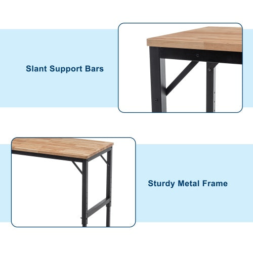 48 Heavy Duty Adjustable Workbench For Garage  Rubber Wood Shop Table W Rubber Pads  Hardwood Workstation Weight Capacity Over 2000 Lbs