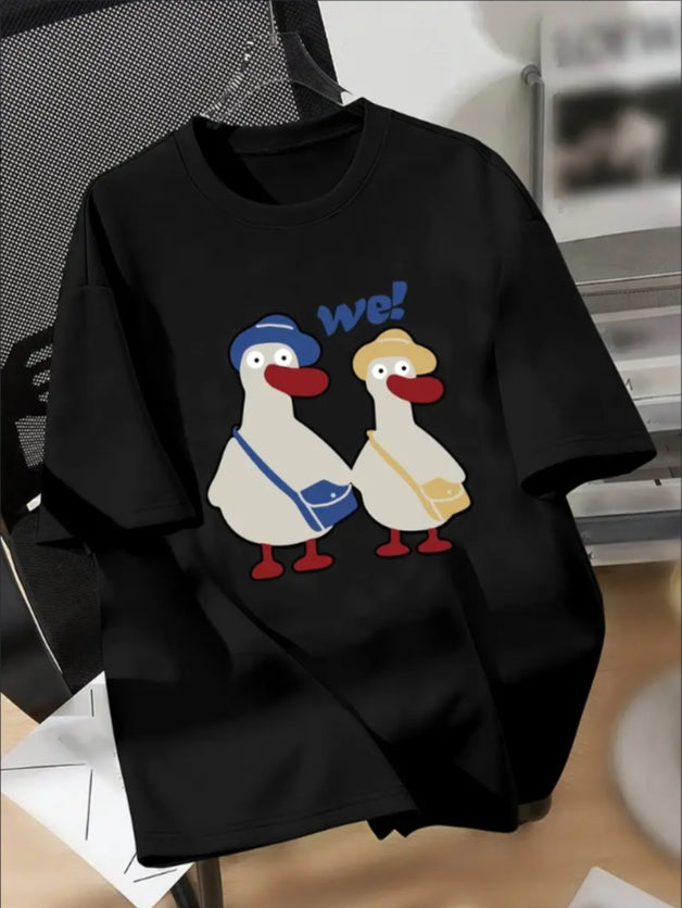 Teen Boys' Casual Short Sleeve T-shirt, Cute Cartoon Ducks Graphic Print Crew Neck Tees, Cool Comfortable Lightweight Tops For Spring And Summer