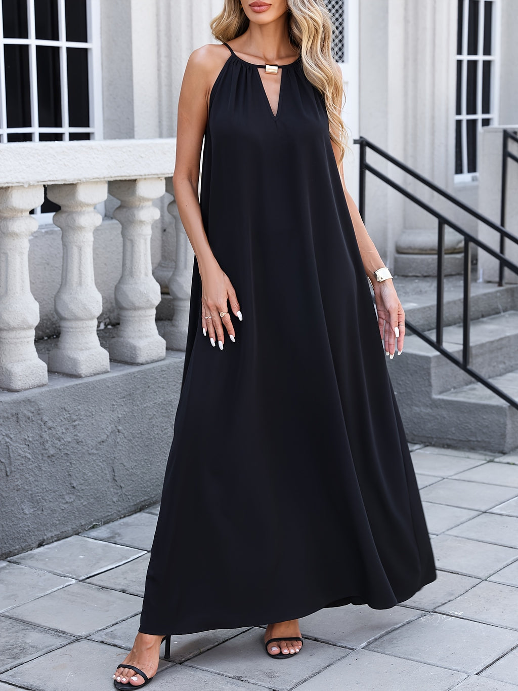 Women's Loose Casual Dress - Essential For Summer Beach Vacations, Festival Off-the-Shoulder Deep V Tie Holiday Dress