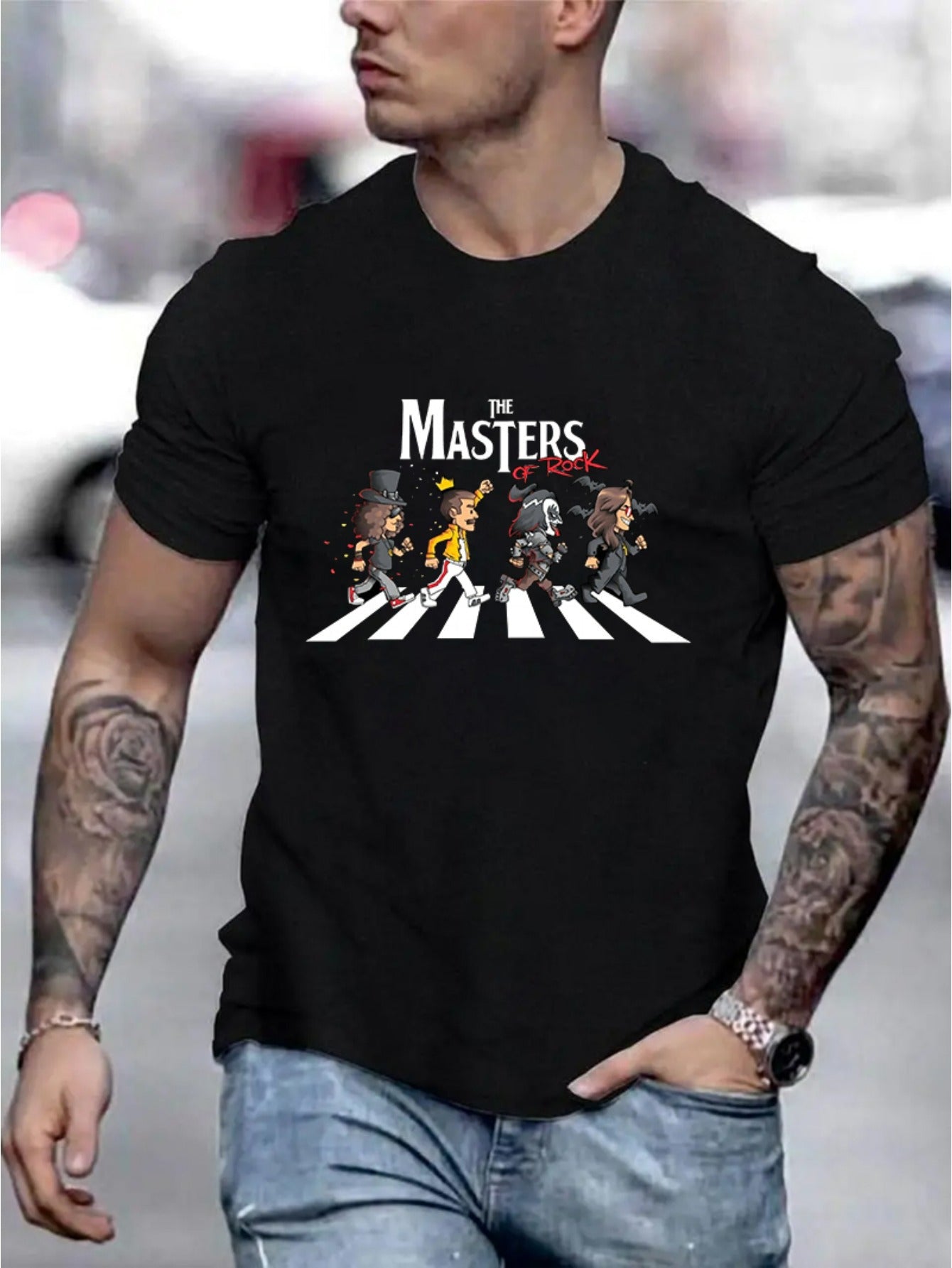 The Masters Of Rock Graphic Men's Short Sleeved T-shirt, Comfortable Stretch Summer Fashion T-shirt, Casual Daily Style Fashion Clothing