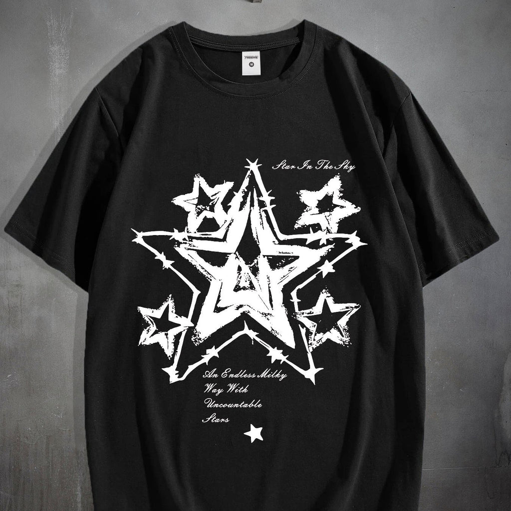 Simple Stars Pattern Print Men's Round Neck Short Sleeved T-shirt, A Comfortable Multifunctional Top For Summer, Suitable For Outdoor Fitness And Daily Wear