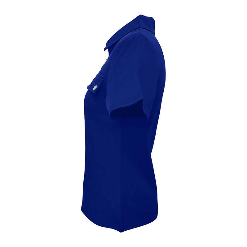 Women's Zipper Polo Shirts Short Sleeve Summer Collared Down T Shirts Top Casual Loose Fit Blouses