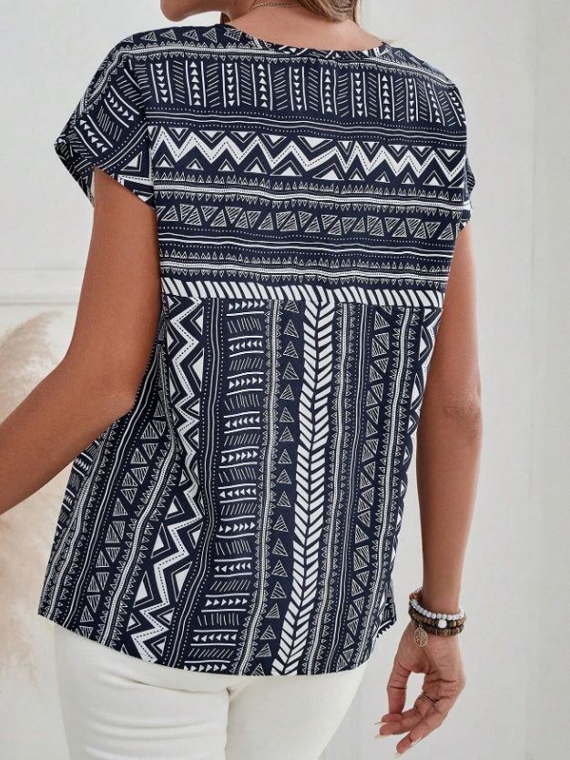 Women's Casual Geometric Print Batwing Sleeve Blouse