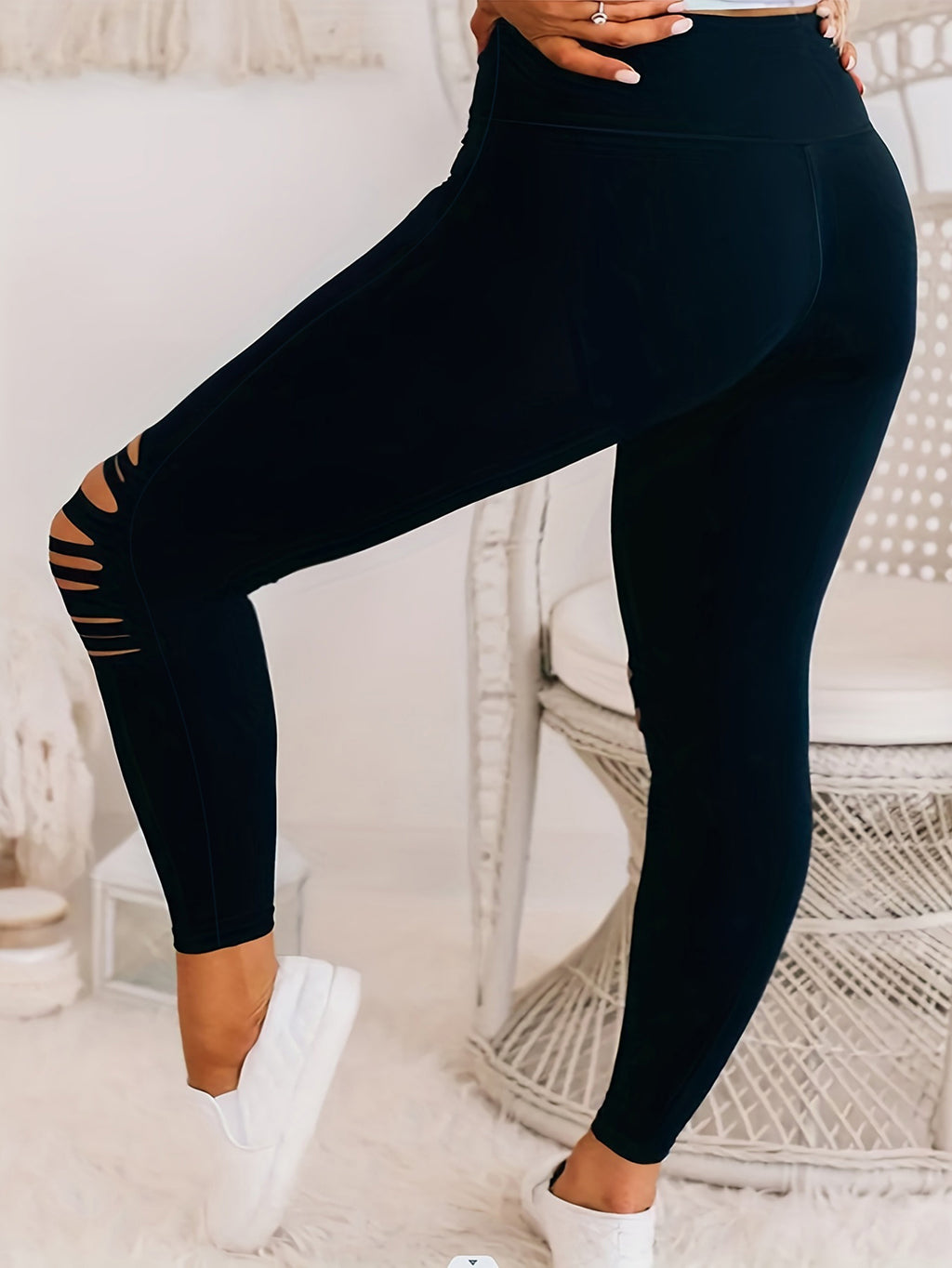 Plus Size Burnt Flower Solid Color Bottom Women's Pants