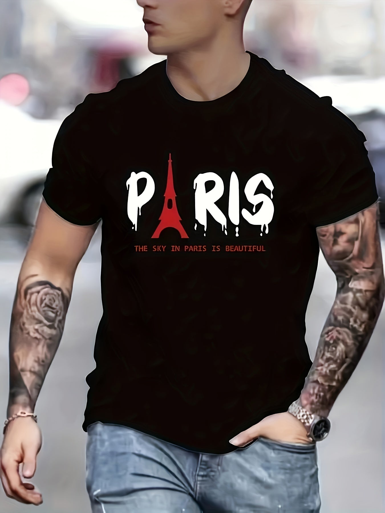 Men's Casual Geometric Pattern T-shirt - Round Neck, Short Sleeved, Machine Washable - Perfect Choice For Summer