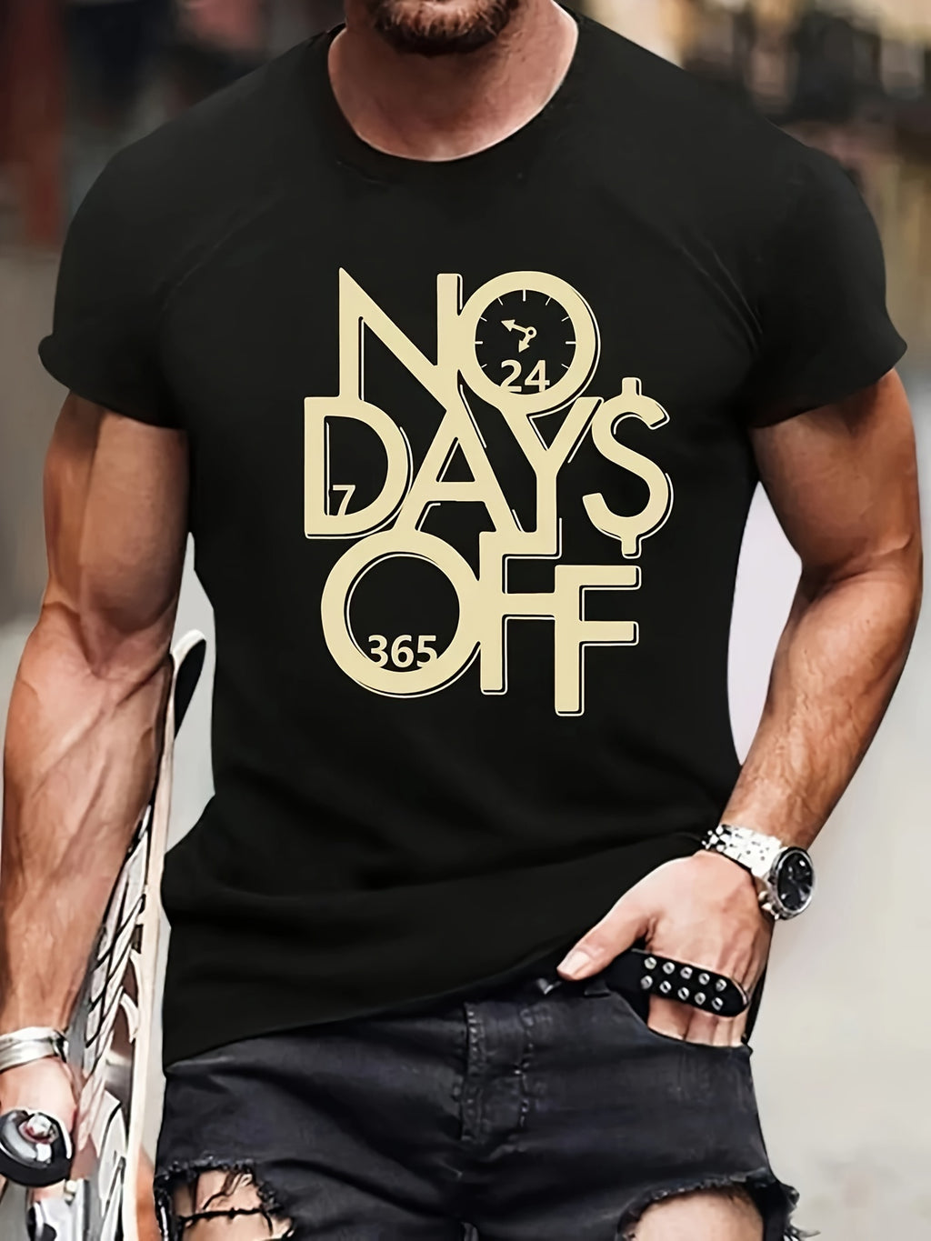 NO DAYS OFF Men's 3D Digital Printed Round Neck T-shirt, Casual Short Sleeve Top, Summer Outing Men's Novelty T-shirt