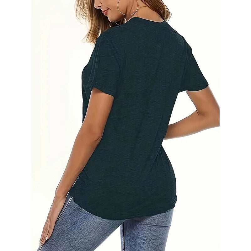 Women's Lakeside Rowing Scene Print Short Sleeve T-Shirt Casual Crew Neck Summer Top