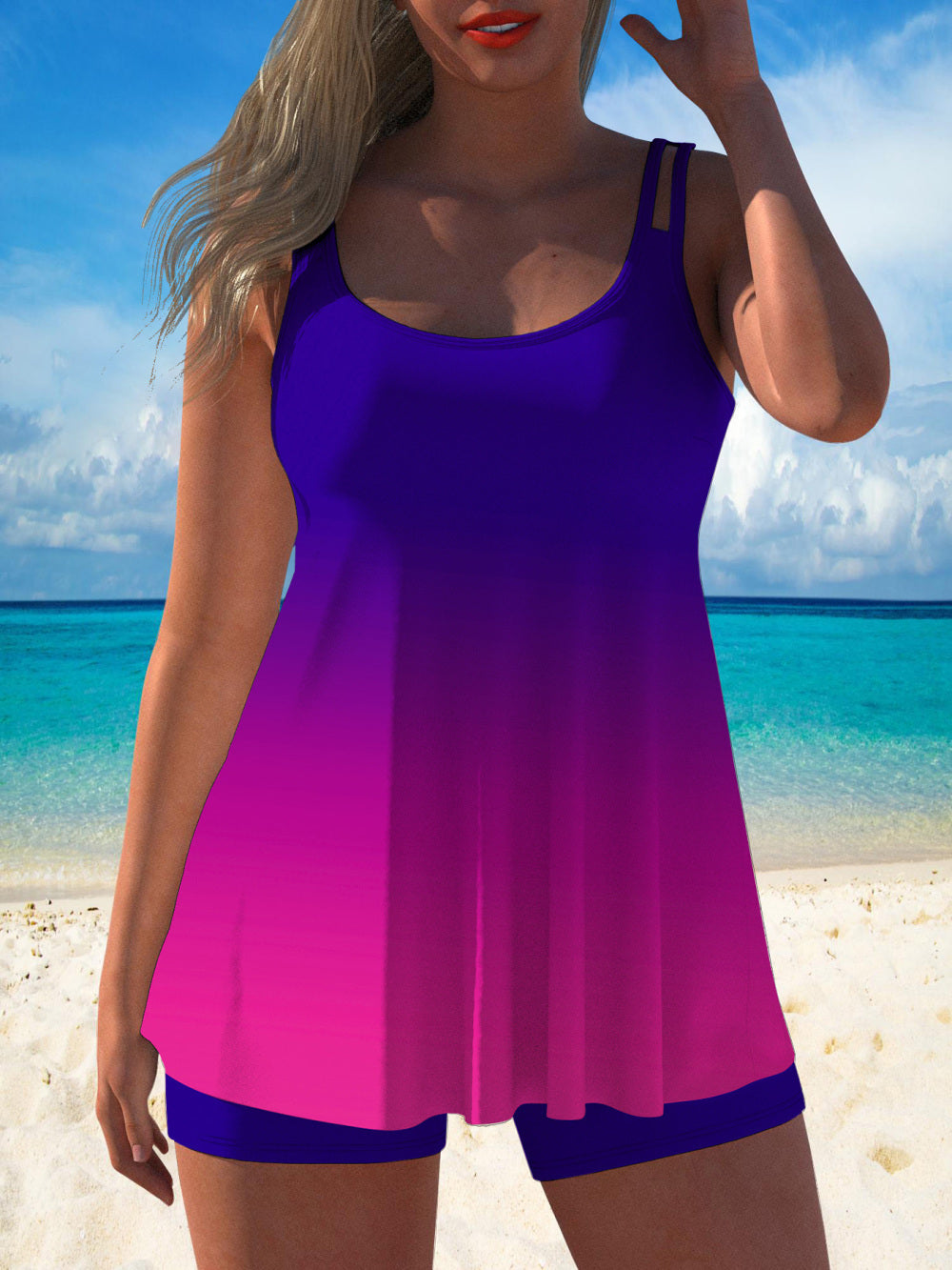 Women's Summer Seaside Beach Sexy Split Swimsuit Sky Blue Gradient Versatile Casual Swimsuit Strap Swimsuit