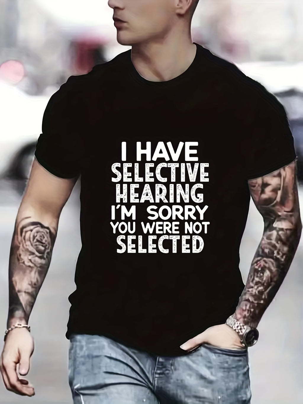 Men's Pattern T-shirt - Selective Hearing Design, Casual And Comfortable Summer T-shirt, Perfect Supplement To Men's Clothing Collection
