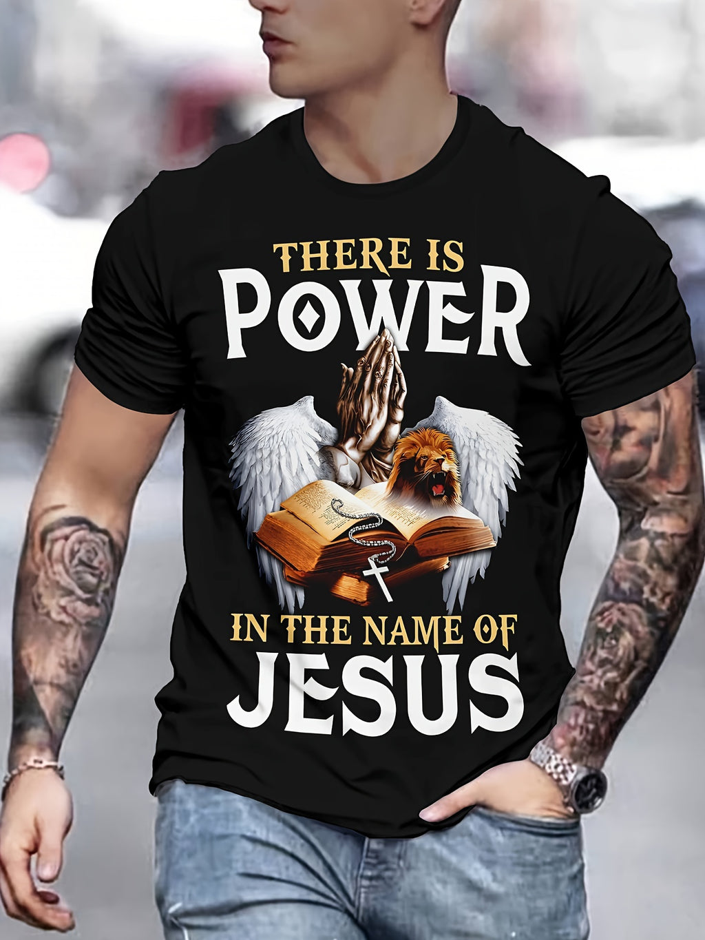 Summer Outdoor Men's Clothing, Lion Pattern Printed Short Sleeved Round Neck T-shirt, Casual And Fashionable